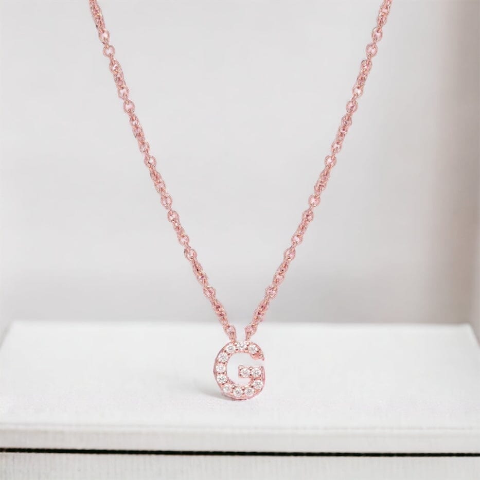 PETITE INITIAL NECKLACE 14K ROSE GOLD PLATED STERLING SILVER