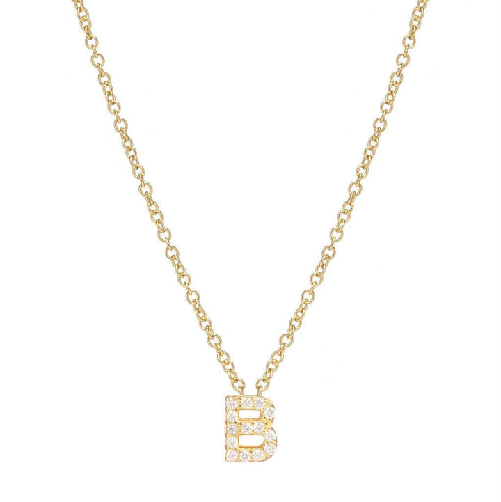 Petite Diamond Initial Necklace, letter B – 18k yellow gold plated sterling silver with genuine diamond pavé pendant – Sugar Bean Jewelry