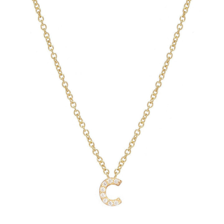 Petite Diamond Initial Necklace, letter C – 18k yellow gold plated sterling silver with genuine diamond pavé pendant – Sugar Bean Jewelry