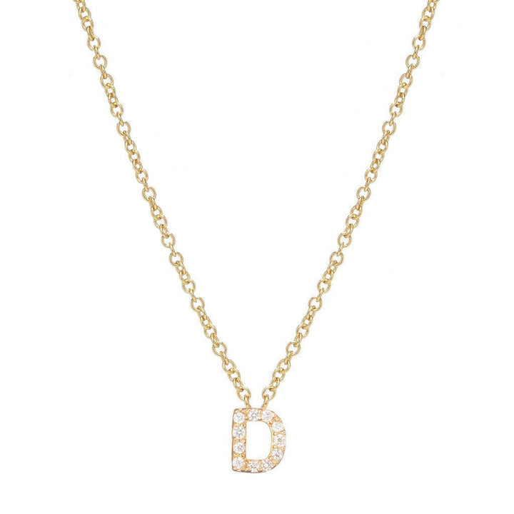 Petite Diamond Initial Necklace, letter D – 18k yellow gold plated sterling silver with genuine diamond pavé pendant – Sugar Bean Jewelry