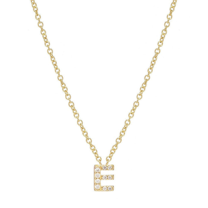 Petite Diamond Initial Necklace, letter E – 18k yellow gold plated sterling silver with genuine diamond pavé pendant – Sugar Bean Jewelry