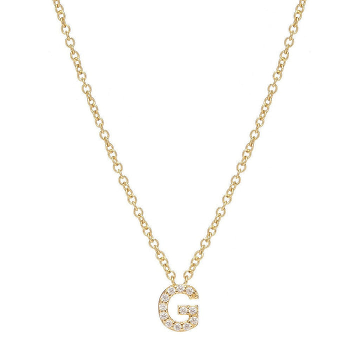 Petite Diamond Initial Necklace, letter G – 18k yellow gold plated sterling silver with genuine diamond pavé pendant – Sugar Bean Jewelry