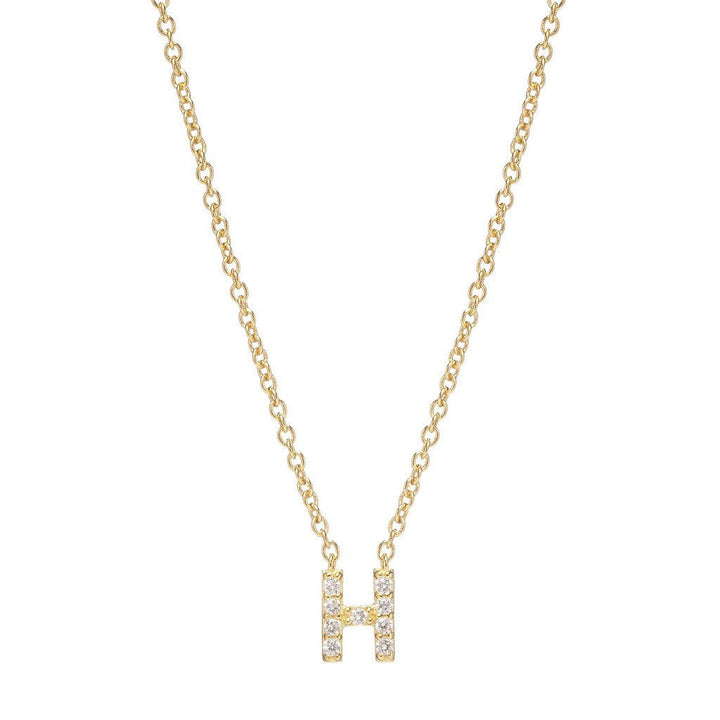 Petite Diamond Initial Necklace, letter H – 18k yellow gold plated sterling silver with genuine diamond pavé pendant – Sugar Bean Jewelry