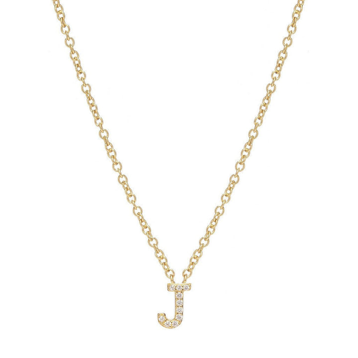 Petite Diamond Initial Necklace, letter J – 18k yellow gold plated sterling silver with genuine diamond pavé pendant – Sugar Bean Jewelry