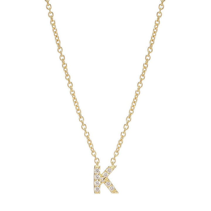 Petite Diamond Initial Necklace, letter K – 18k yellow gold plated sterling silver with genuine diamond pavé pendant – Sugar Bean Jewelry