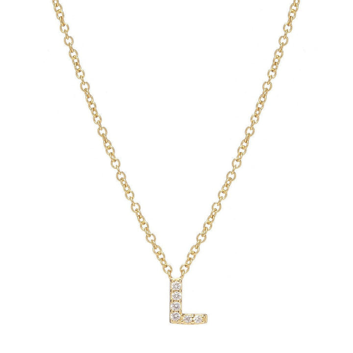 Petite Diamond Initial Necklace, letter L – 18k yellow gold plated sterling silver with genuine diamond pavé pendant – Sugar Bean Jewelry