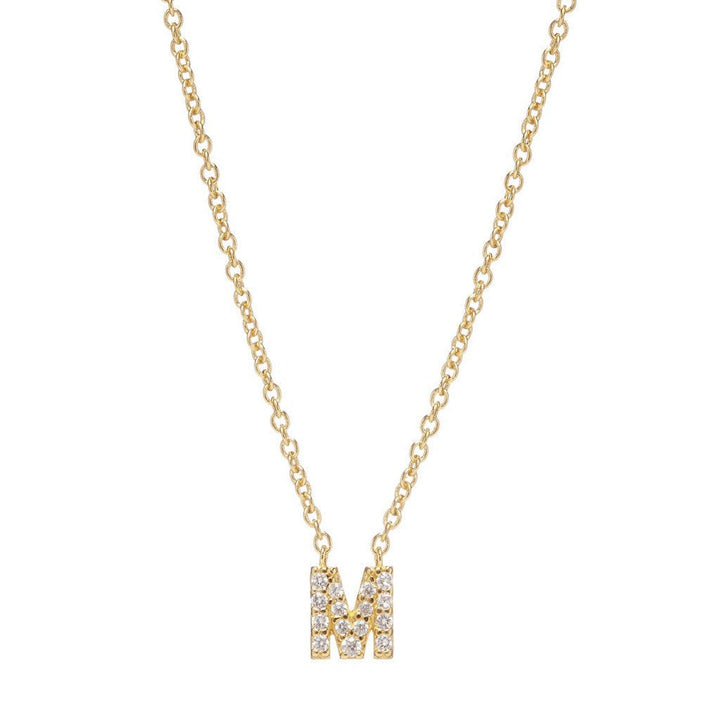Petite Diamond Initial Necklace, letter M – 18k yellow gold plated sterling silver with genuine diamond pavé pendant – Sugar Bean Jewelry