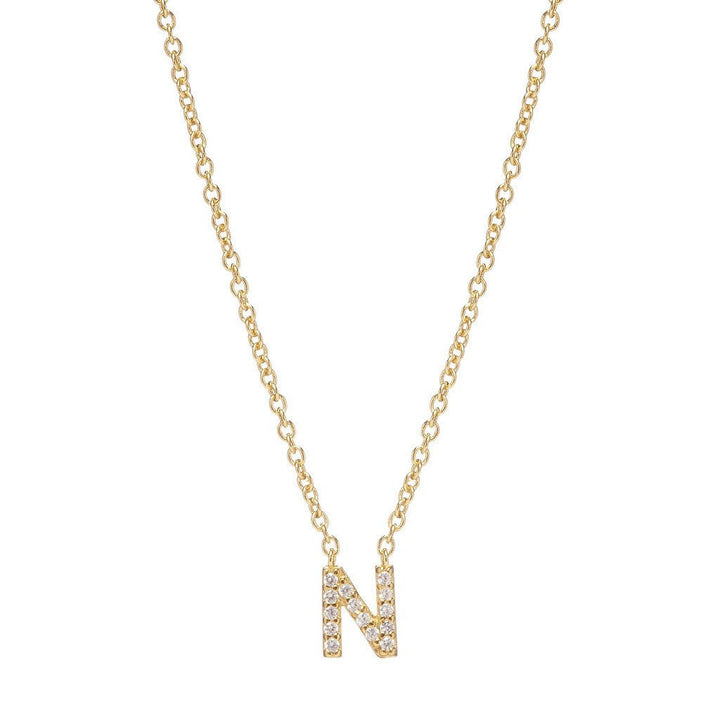 Petite Diamond Initial Necklace, letter N – 18k yellow gold plated sterling silver with genuine diamond pavé pendant – Sugar Bean Jewelry