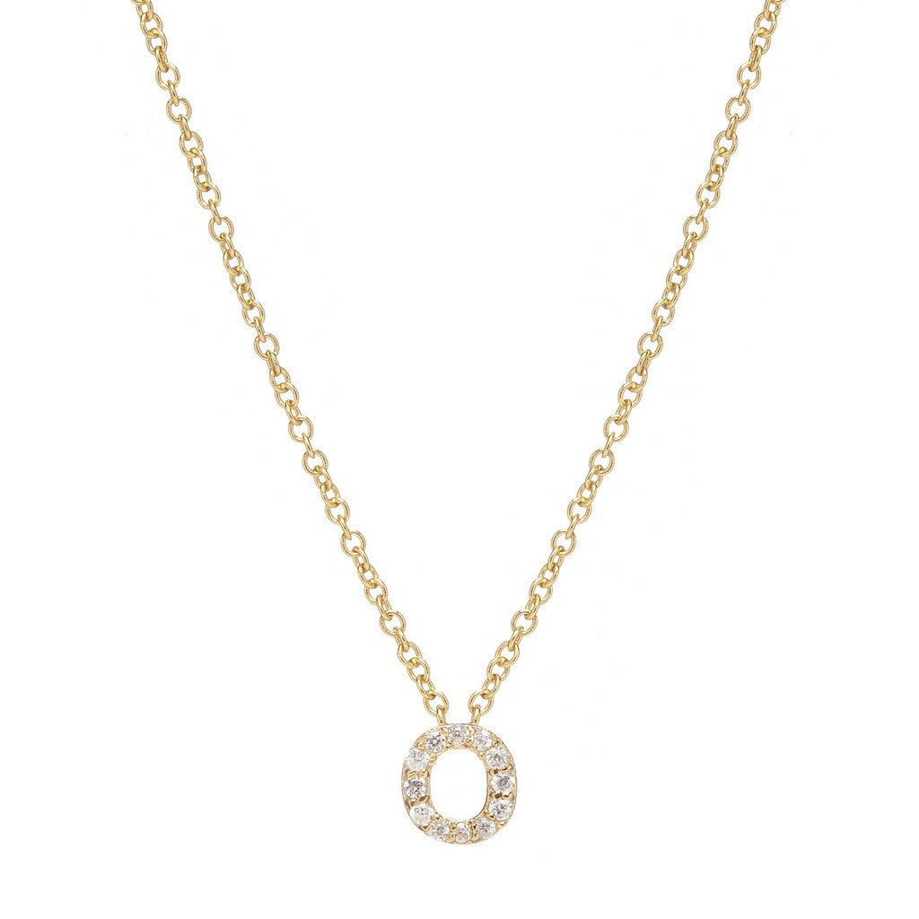 Petite Diamond Initial Necklace, letter O – 18k yellow gold plated sterling silver with genuine diamond pavé pendant – Sugar Bean Jewelry