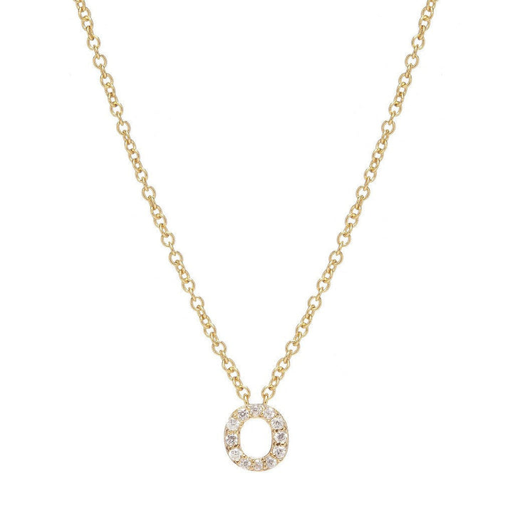 Petite Diamond Initial Necklace, letter O – 18k yellow gold plated sterling silver with genuine diamond pavé pendant – Sugar Bean Jewelry