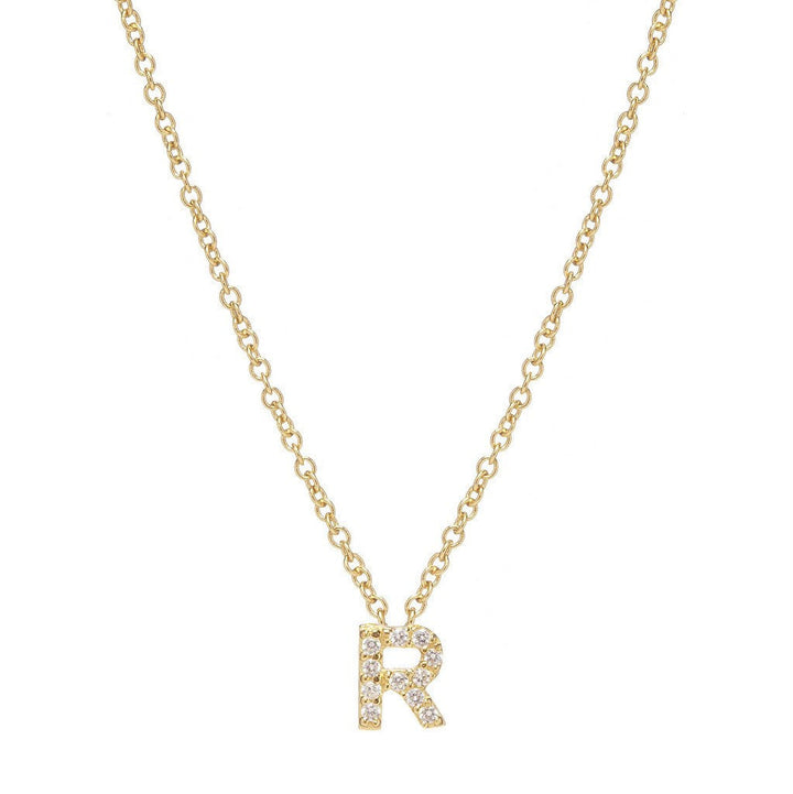 Petite Diamond Initial Necklace, letter R – 18k yellow gold plated sterling silver with genuine diamond pavé pendant – Sugar Bean Jewelry