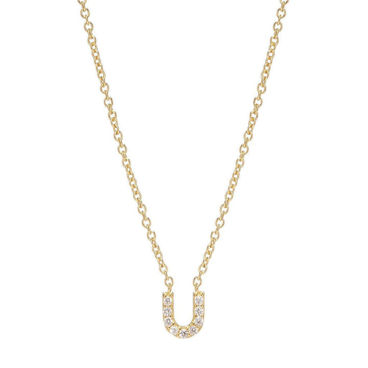 Petite Diamond Initial Necklace, letter U – 18k yellow gold plated sterling silver with genuine diamond pavé pendant – Sugar Bean Jewelry
