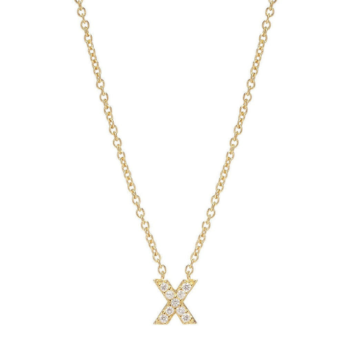 Petite Diamond Initial Necklace, letter X – 18k yellow gold plated sterling silver with genuine diamond pavé pendant – Sugar Bean Jewelry