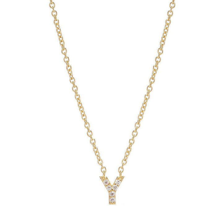 Petite Diamond Initial Necklace, letter Y – 18k yellow gold plated sterling silver with genuine diamond pavé pendant – Sugar Bean Jewelry