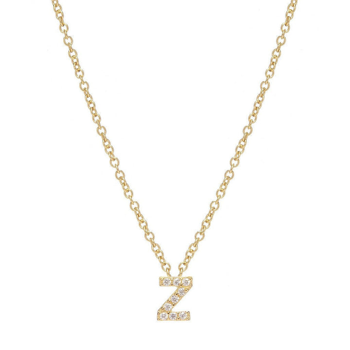 Petite Diamond Initial Necklace, letter Z – 18k yellow gold plated sterling silver with genuine diamond pavé pendant – Sugar Bean Jewelry
