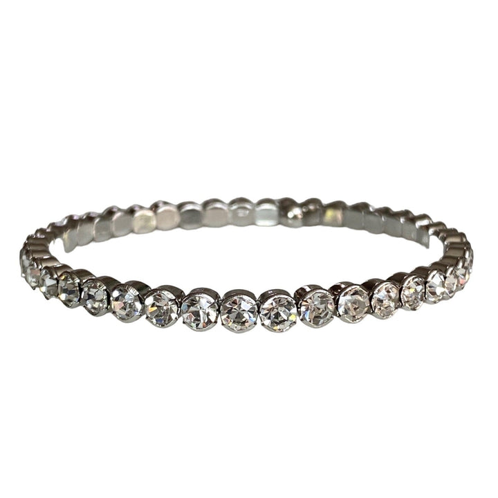 SPARKLING CRYSTAL BANGLE - LARGE STONE SILVER