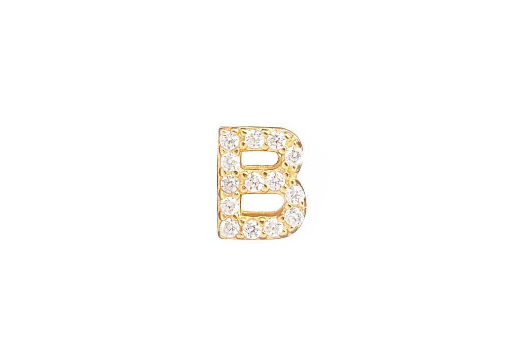 DIAMOND AND STERLING GOLD INITIAL STUD