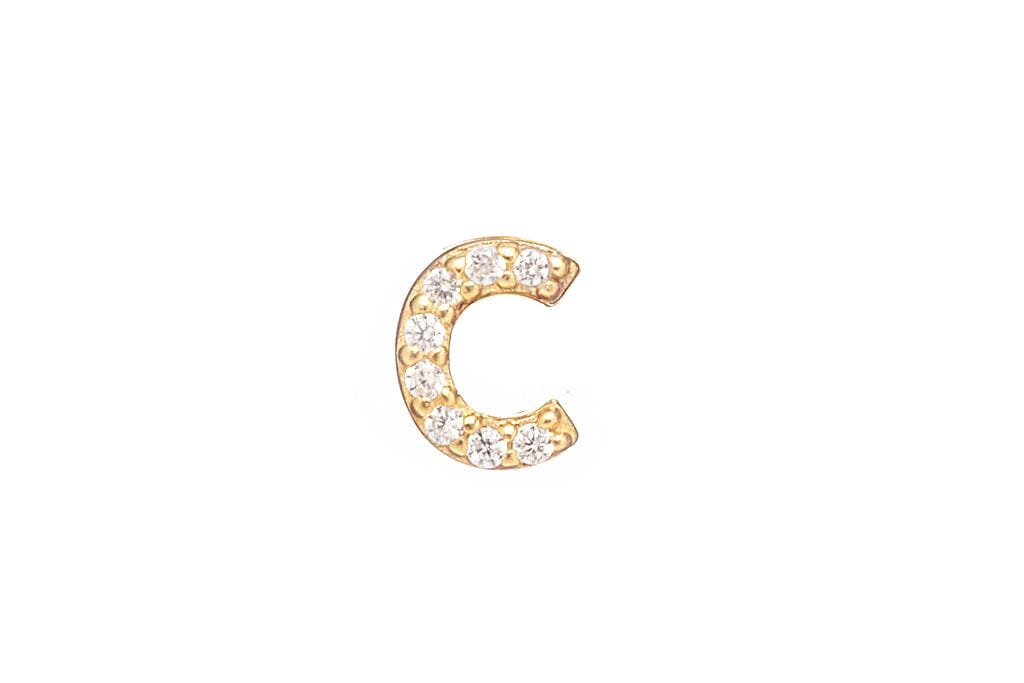 DIAMOND AND STERLING GOLD INITIAL STUD