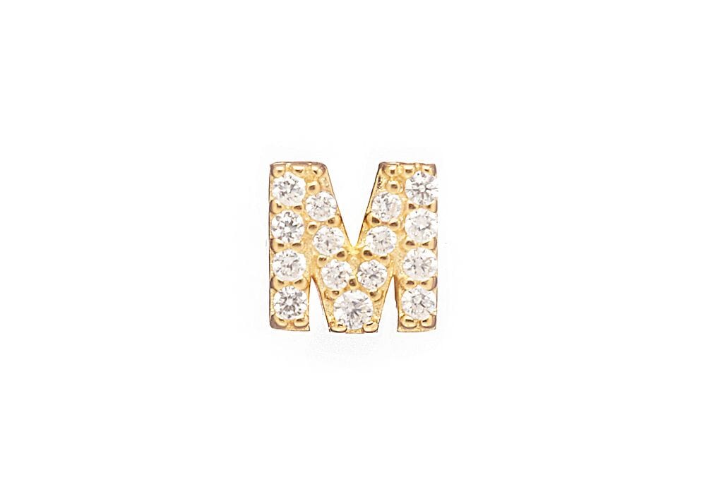 DIAMOND AND STERLING GOLD INITIAL STUD