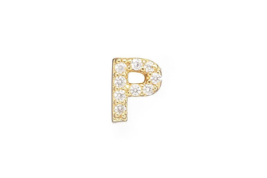 DIAMOND AND STERLING GOLD INITIAL STUD