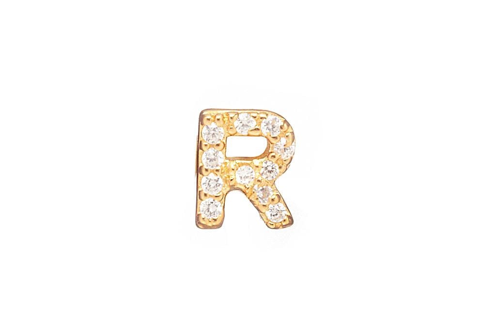 DIAMOND AND STERLING GOLD INITIAL STUD