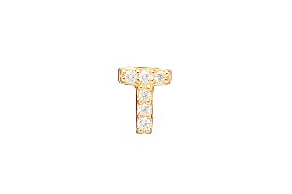 DIAMOND AND STERLING GOLD INITIAL STUD