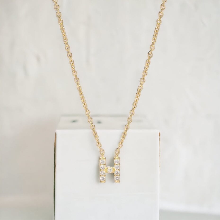 Petite Diamond Initial Necklace pendant detail – genuine diamond pavé letter, sterling silver – Sugar Bean Jewelry