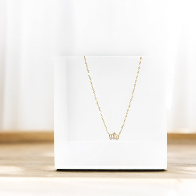 DIAMOND AND 14K GOLD MINI CROWN NECKLACE