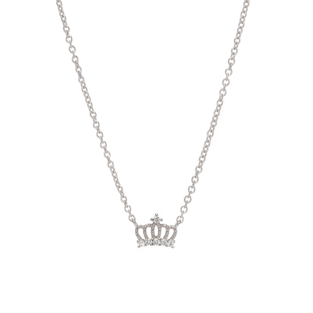 Mini Crown Pendant Necklace • Sterling Silver with Lab Diamonds