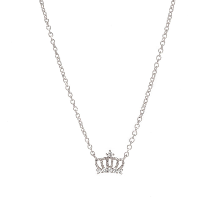 Mini Crown Pendant Necklace • Sterling Silver with Lab Diamonds
