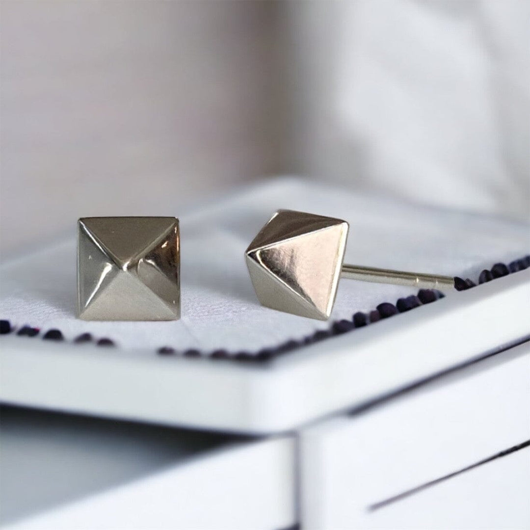 Classic Pyramid Studs 14K White Gold Plate