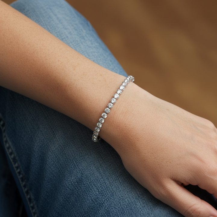 Statement Crystal Bangle Bracelet in silver, product detail view, Sugar Bean Jewelry