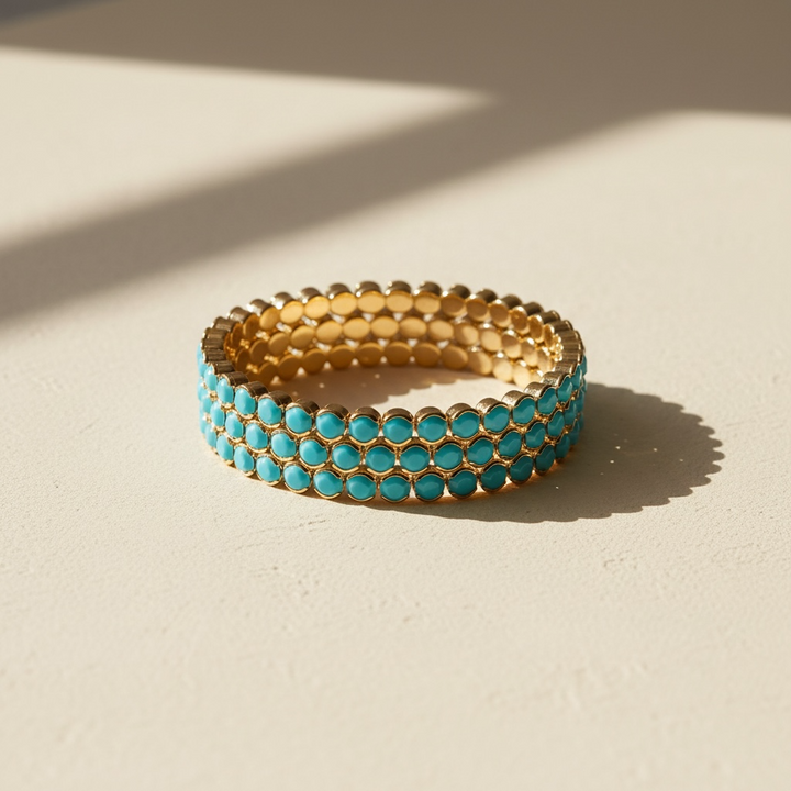 STATEMENT CRYSTAL BANGLE STACK - TURQUOISE GOLD
