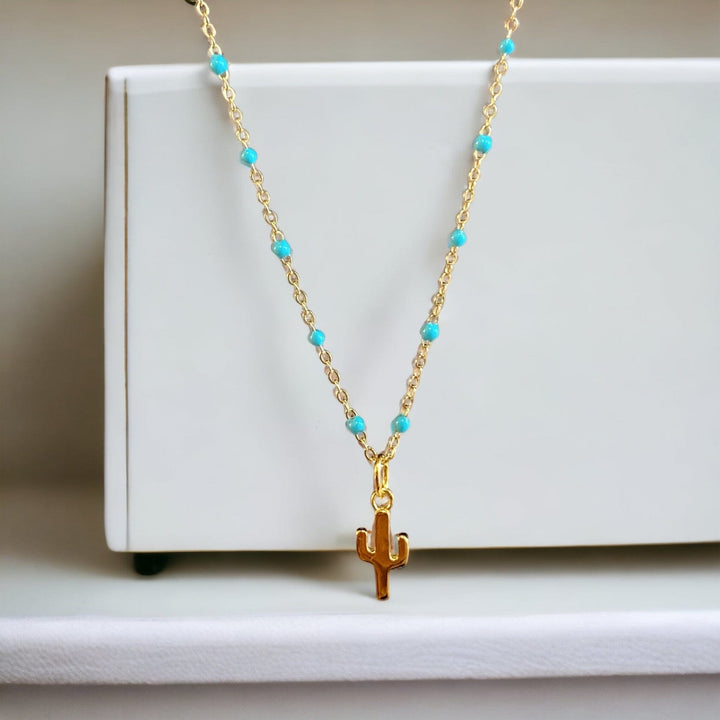TURQUOISE RESIN CACTUS NECKLACE