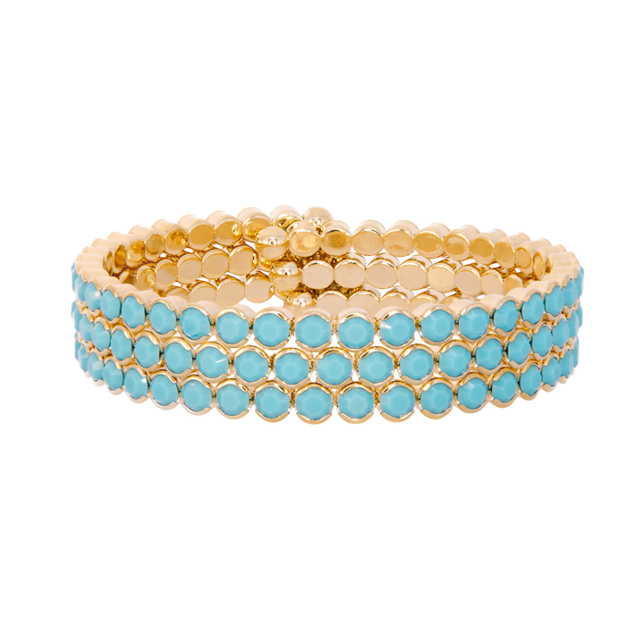 STATEMENT CRYSTAL BANGLE STACK - TURQUOISE GOLD