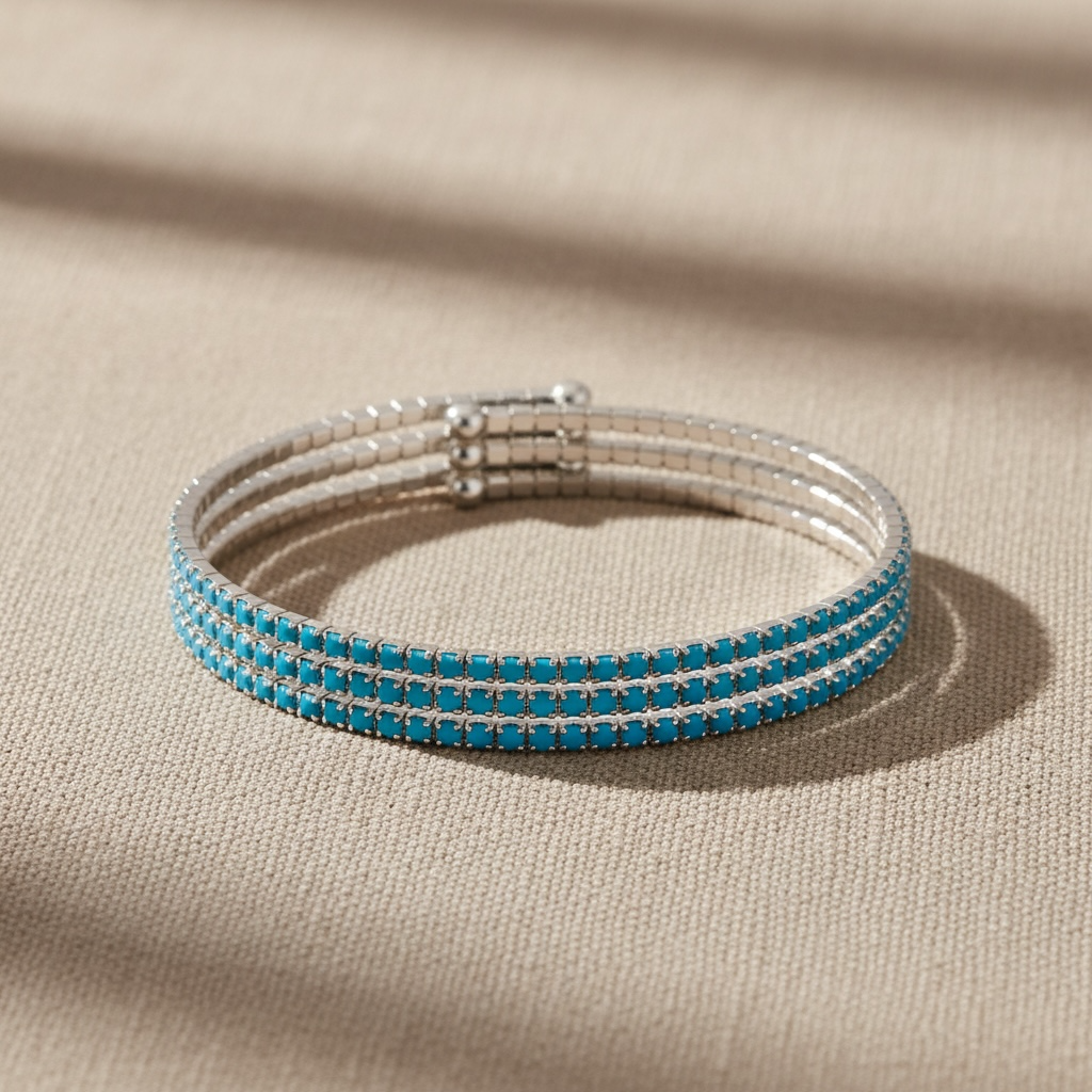 CLASSIC CRYSTAL BANGLE STACK - TURQUOISE SILVER