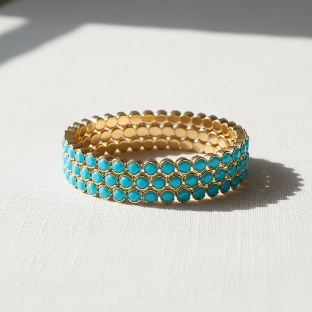 STATEMENT CRYSTAL BANGLE STACK - TURQUOISE GOLD