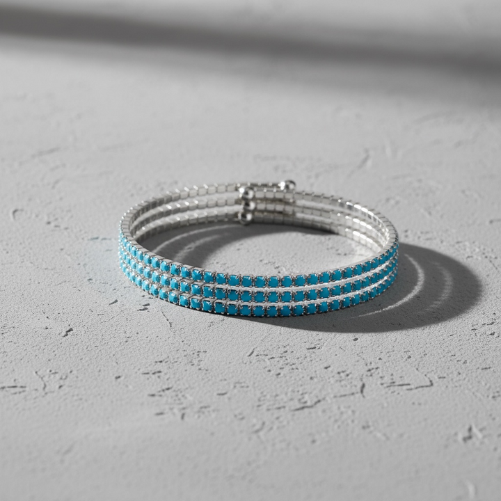 CLASSIC CRYSTAL BANGLE STACK - TURQUOISE SILVER