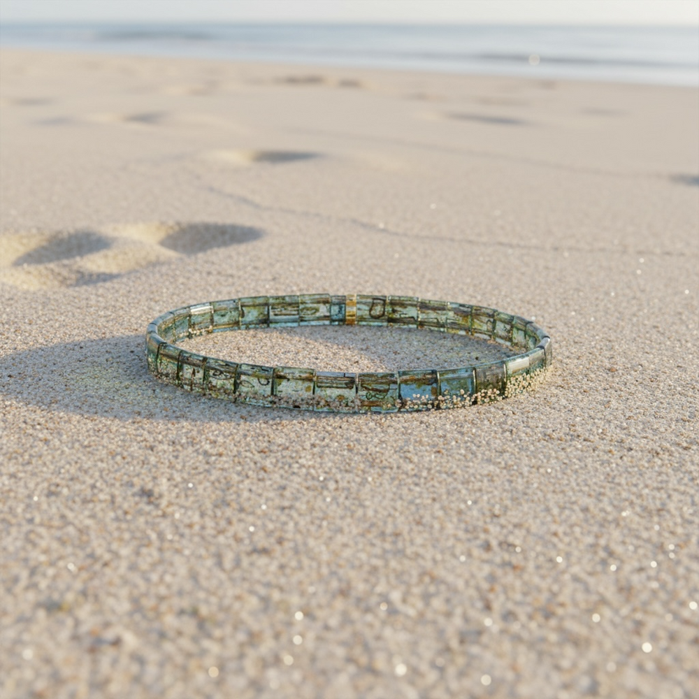 Aegean Tila Bracelet styled on sand – Sugar Bean Jewelry
