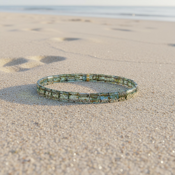 Aegean Tila Bracelet styled on sand – Sugar Bean Jewelry