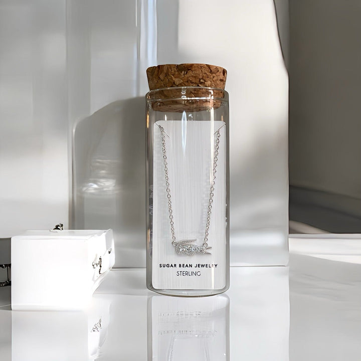 Alligator Pendant Necklace – sterling silver with diamond simulant stones – Sugar Bean Jewelry