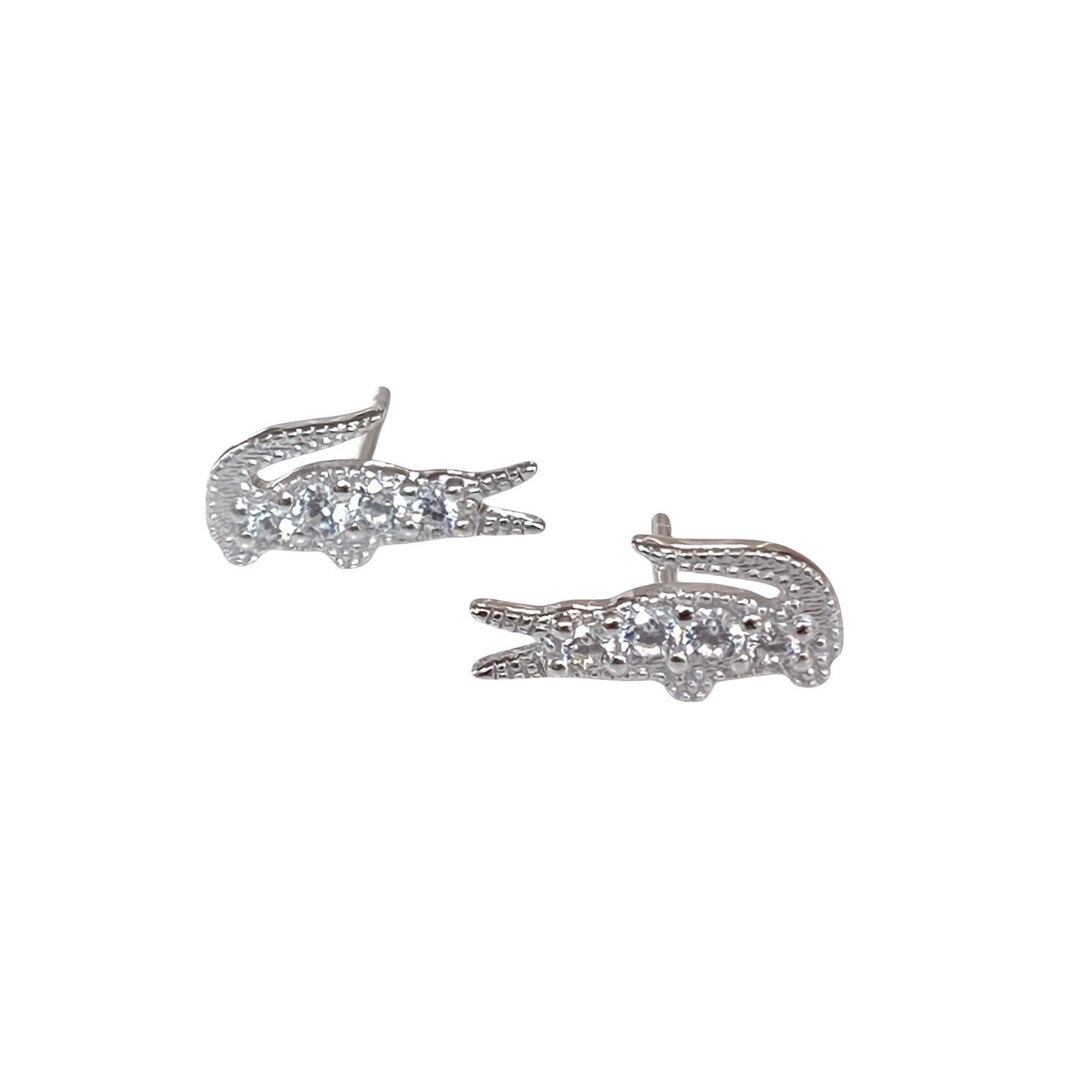 Alligator Stud Earrings – sterling silver with diamond simulant stones – Sugar Bean Jewelry