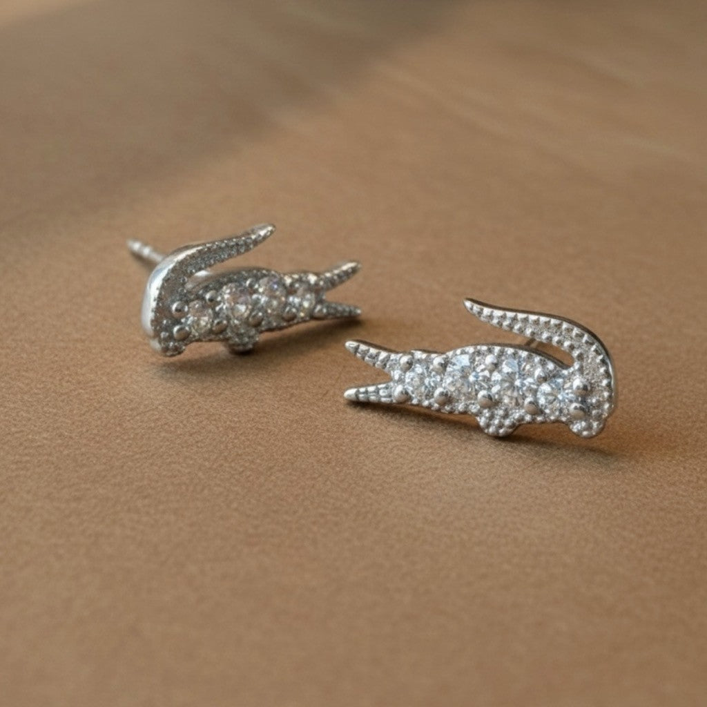 Alligator stud earrings white gold – Sugar Bean Jewelry