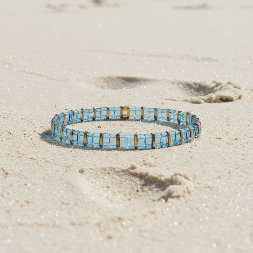 Aquarelle Tila Bracelet styled on sand – Sugar Bean Jewelry