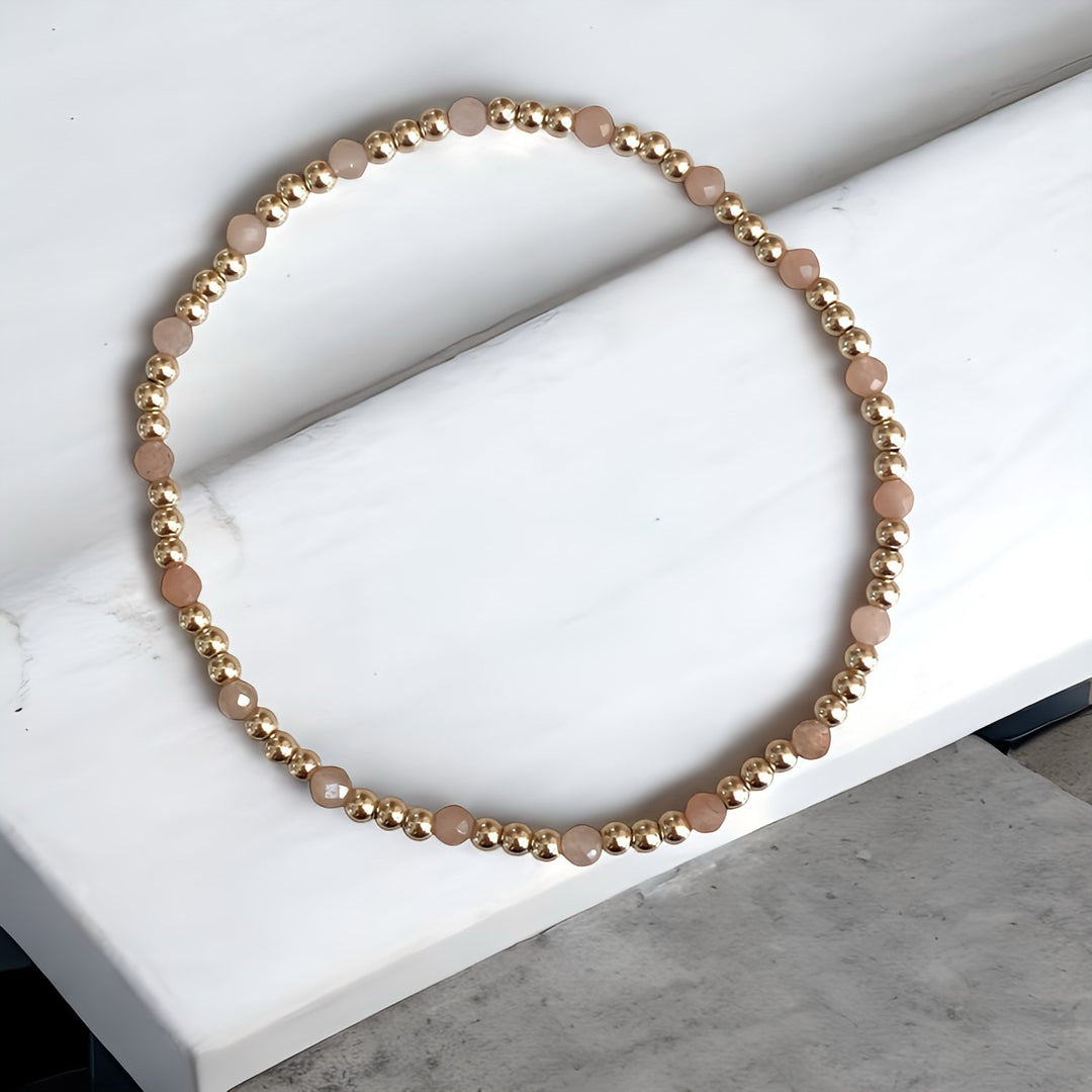 Steadfast Soleil gold filled bracelet with sunstone, close-up – Sugar Bean Jewelry