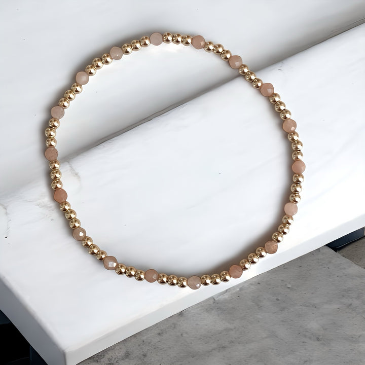 Steadfast Soleil gold filled bracelet with sunstone, close-up – Sugar Bean Jewelry