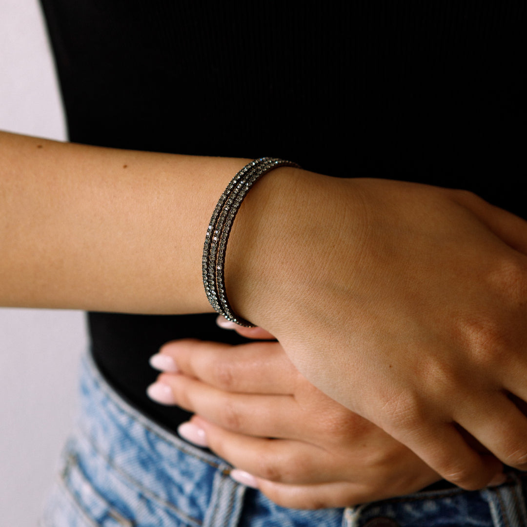 Black diamond classic crystal bangle bracelet stacked – Sugar Bean Jewelry