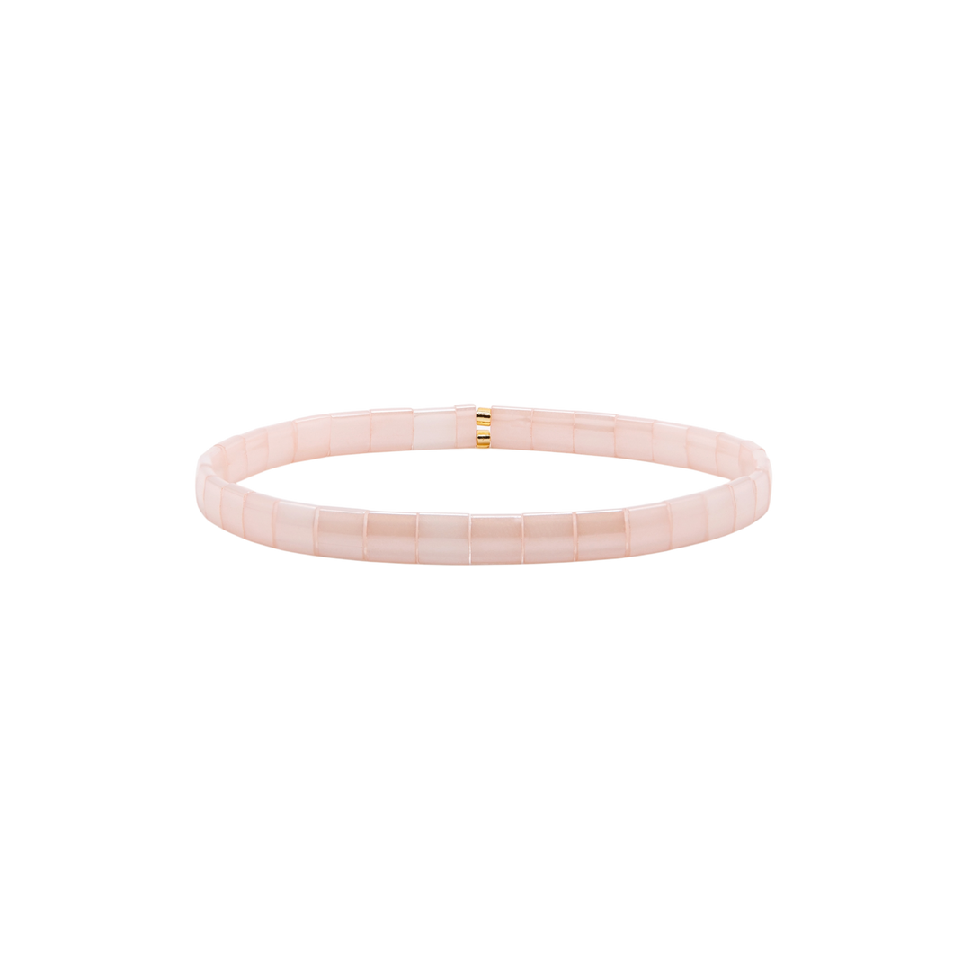 Blush Tila Bracelet – blush pink and gold Miyuki glass bead stretch bracelet – Sugar Bean Jewelry