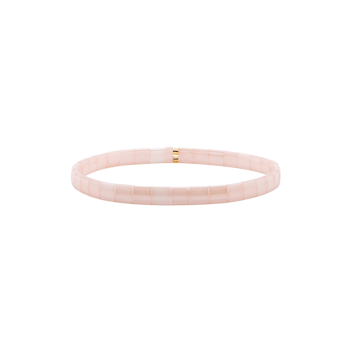 Blush Tila Bracelet – blush pink and gold Miyuki glass bead stretch bracelet – Sugar Bean Jewelry