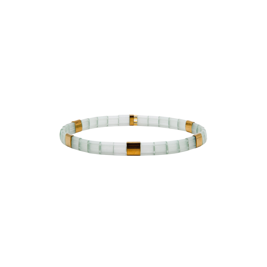 Celeste Tila Bracelet – mint and gold Miyuki glass bead stretch bracelet – Sugar Bean Jewelry